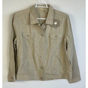 Linden Hill Womens XXL Tan Linen Button Shirt Jacket Flower Casual Lightweight